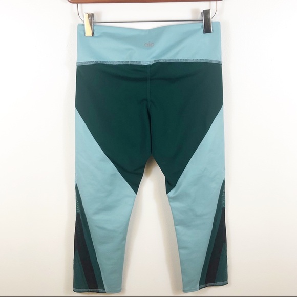 ALO YOGA Range Capri Cropped Legging Teal Green Mesh XS Mid Rise - Picture 2 of 7